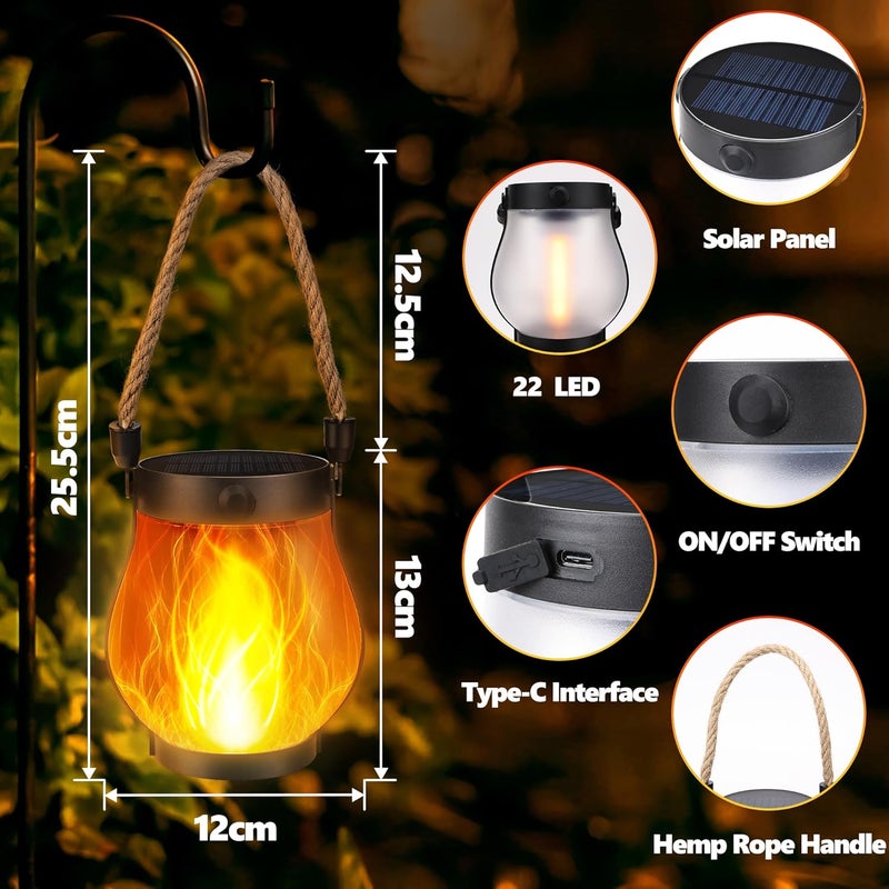 iBaycon 1 Pack Solar Lanterns Lights, Halloween Flickering Flame Garden Lights with 2 Modes Dual Charging USB & Solar, Outdoor Waterproof Hanging Lantern for Party Holiday Halloween Decor (Warm White) - Image 4
